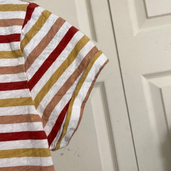 LOFT Womens Rust Red Mustard Striped Short Sleeve Vintage Soft T-Shirt XS Petite - Picture 3 of 5